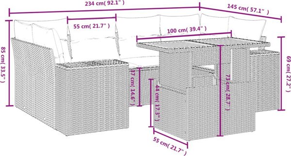 vidaXL Σετ κήπου 7 τμχ με μαξιλάρια, μπεζ