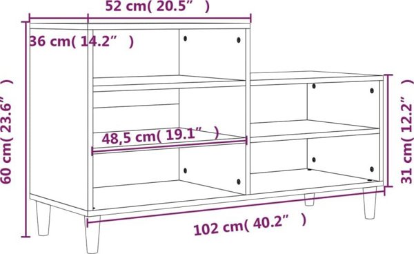 vidaXL Ντουλάπι για Παπούτσια, Μαύρο, 102x36x60 cm, συνθετικό ξύλο