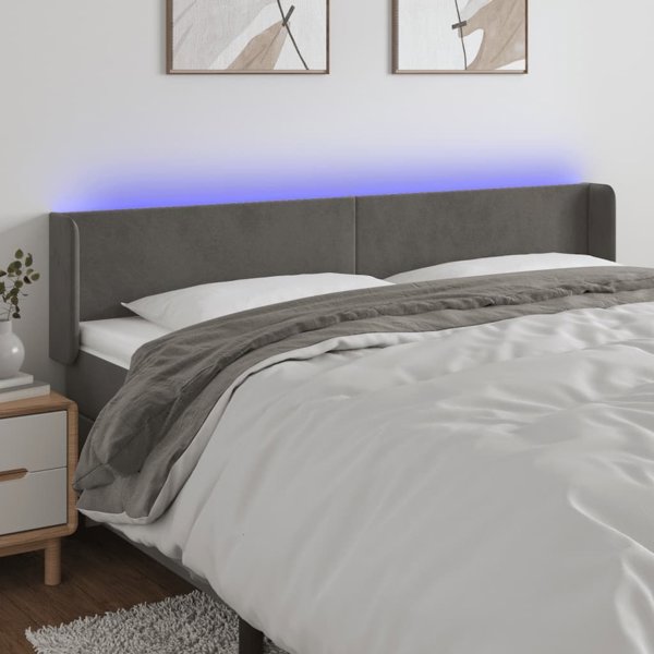 vidaXL Κεφαλάρι κρεβατιού με LED, σκούρο γκρι, 163x16x78/88 cm, βελούδο
