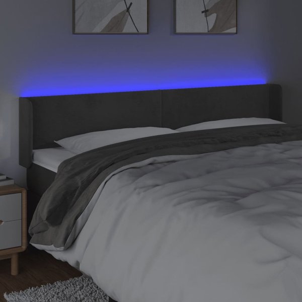 vidaXL Κεφαλάρι κρεβατιού με LED, σκούρο γκρι, 163x16x78/88 cm, βελούδο