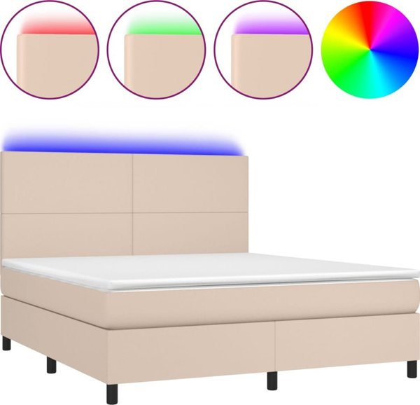vidaXL Κρεβάτι κοντινεντάλ με στρώμα και LED, καπουτσίνο, 160x200 εκ