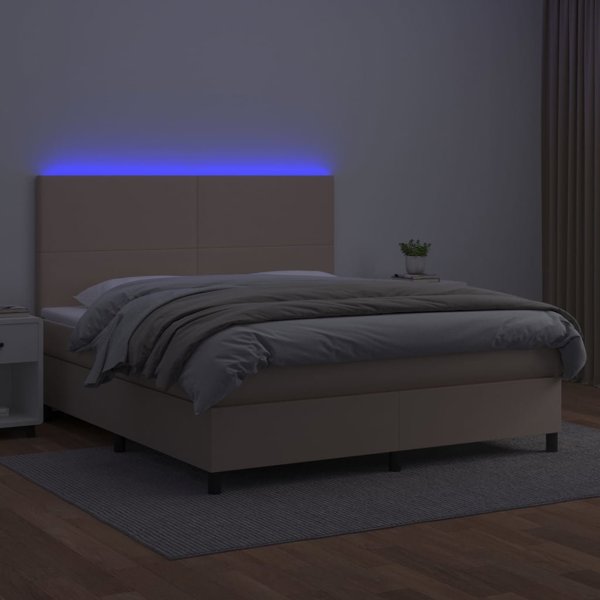 vidaXL Κρεβάτι κοντινεντάλ με στρώμα και LED, καπουτσίνο, 160x200 εκ