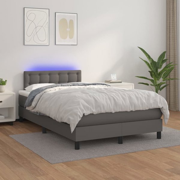 vidaXL Κρεβάτι Κοντινένταλ με Στρώμα και LED, Γκρι Δερματίνη, 120x200 cm