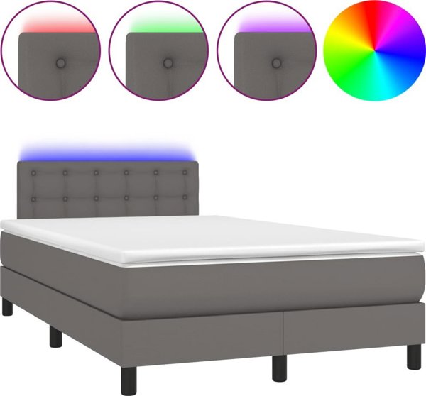 vidaXL Κρεβάτι Κοντινένταλ με Στρώμα και LED, Γκρι Δερματίνη, 120x200 cm
