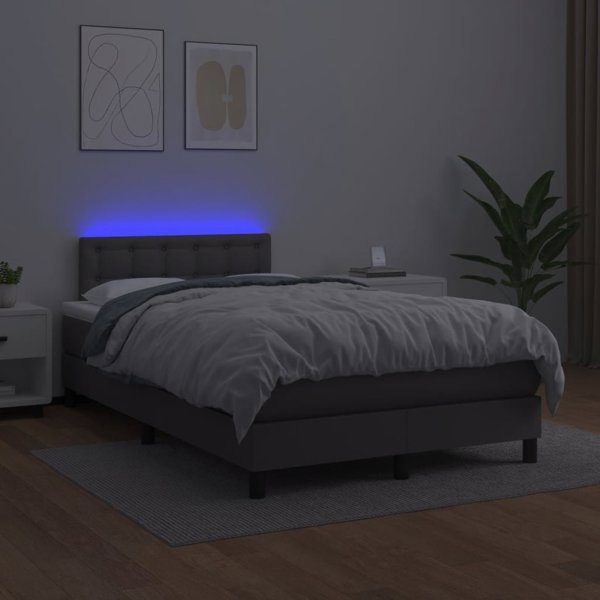 vidaXL Κρεβάτι Κοντινένταλ με Στρώμα και LED, Γκρι Δερματίνη, 120x200 cm