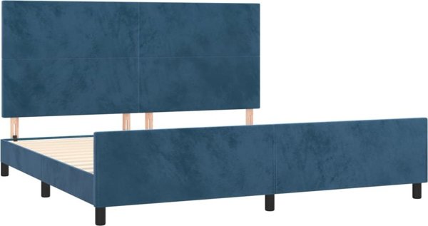 vidaXL Rama κρεβατιού με κεφαλάρι, σκούρο μπλε, 200x200 εκ., βελούδινη