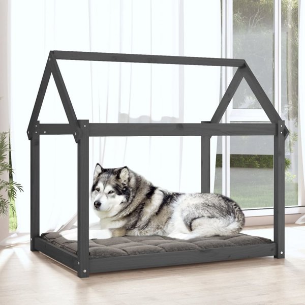 vidaXL Legowisko dla psa, szare, 111x80x100 cm, lite drewno sosnowe
