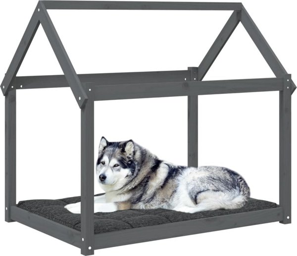 vidaXL Legowisko dla psa, szare, 111x80x100 cm, lite drewno sosnowe