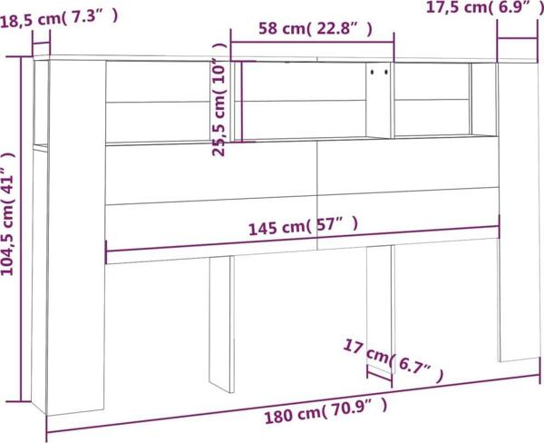 vidaXL Κεφαλάρι κρεβατιού με ράφια, καπνιστή δρυς, 180x18,5x104,5 εκ.