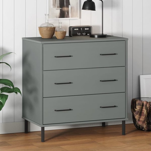 vidaXL vidaXL Komoda OSLO z 3 szufladami, szara, 77x40x79,5 cm, lite drewno