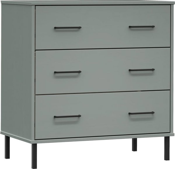 vidaXL vidaXL Komoda OSLO z 3 szufladami, szara, 77x40x79,5 cm, lite drewno