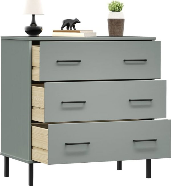 vidaXL vidaXL Komoda OSLO z 3 szufladami, szara, 77x40x79,5 cm, lite drewno