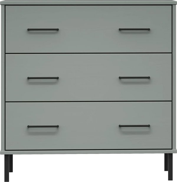 vidaXL vidaXL Komoda OSLO z 3 szufladami, szara, 77x40x79,5 cm, lite drewno