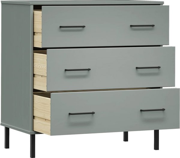vidaXL vidaXL Komoda OSLO z 3 szufladami, szara, 77x40x79,5 cm, lite drewno