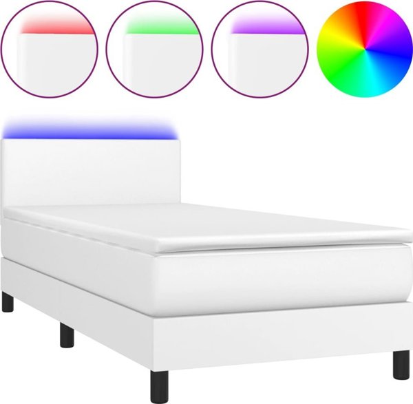 vidaXL Κρεβάτι κοντινένταλ με στρώμα και LED, λευκή οικολογική δερματίνη 80x200 εκ