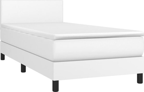 vidaXL Κρεβάτι κοντινένταλ με στρώμα και LED, λευκή οικολογική δερματίνη 80x200 εκ