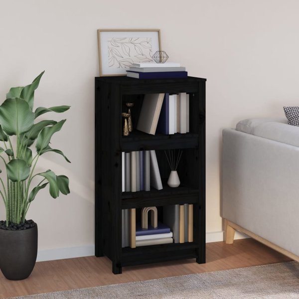 vidaXL Ράφι βιβλίων μαύρο 50x35x97 εκ., από μασίφ πεύκο