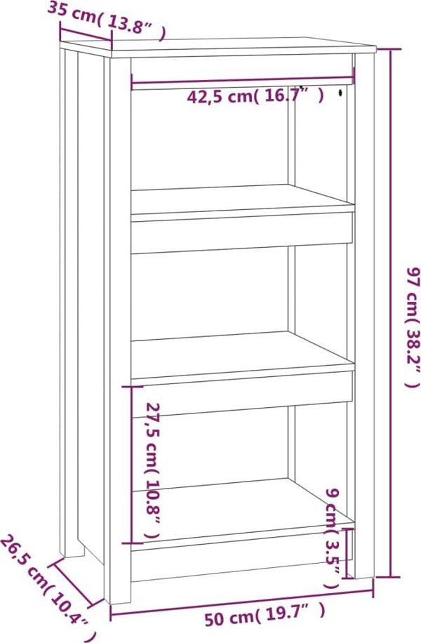 vidaXL Ράφι βιβλίων μαύρο 50x35x97 εκ., από μασίφ πεύκο