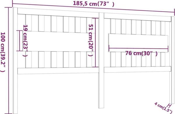 vidaXL Κεφαλάρι κρεβατιού λευκό 185,5x4x100 cm μασίφ ξύλο πεύκου