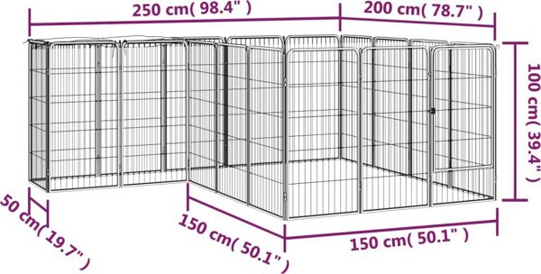 vidaXL vidaXL Kojec dla psa, 18 paneli, czarny, 50x100 cm, stal