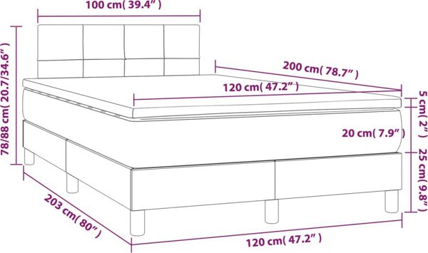 vidaXL Κρεβάτι κοντινεντάλ με στρώμα, μαύρο, 120x200 εκ., ύφασμα