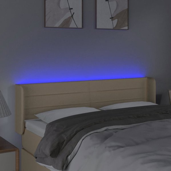 vidaXL Κεφαλάρι κρεβατιού με LED, κρεμ, 147x16x78/88 cm, ύφασμα