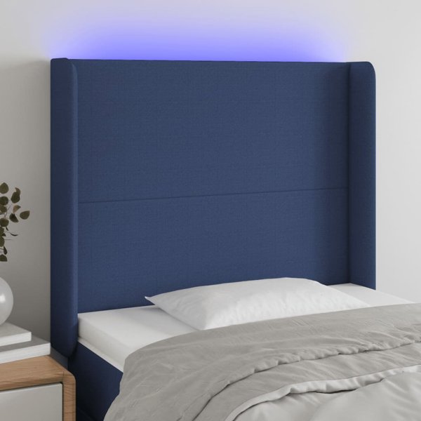 vidaXL Κεφαλάρι κρεβατιού με LED, μπλε, 93x16x118/128 cm, ύφασμα
