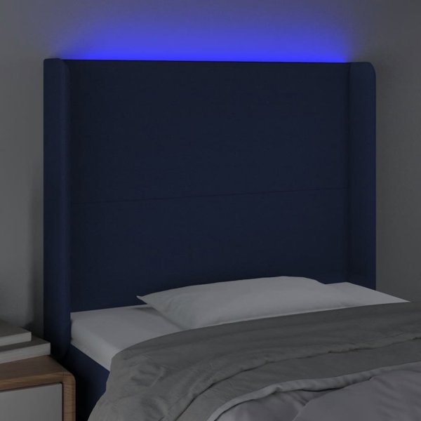 vidaXL Κεφαλάρι κρεβατιού με LED, μπλε, 93x16x118/128 cm, ύφασμα