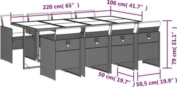 vidaXL Σετ 9 Τεμαχίων Έπιπλα Κήπου με Μαξιλάρια, Ανοιχτό Γκρι