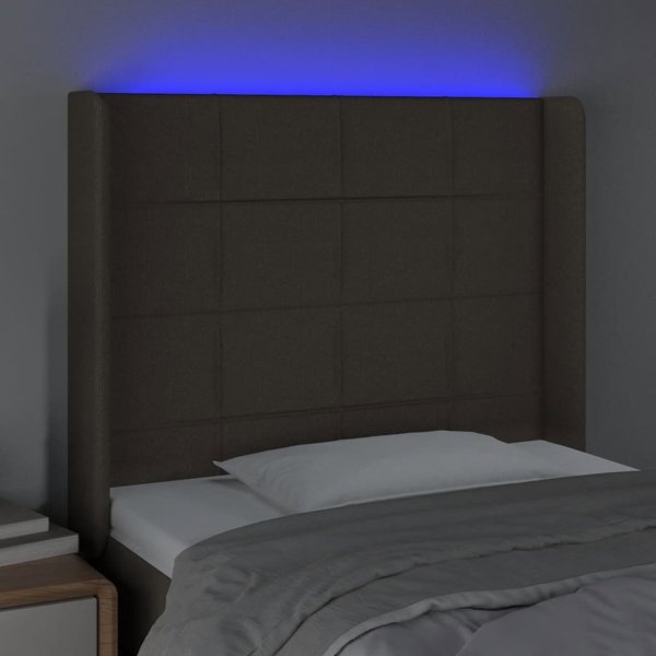 vidaXL Zaglowek do lozka z LED, taupe, 103x16x118/128 cm, tkanina