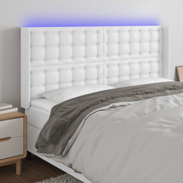vidaXL Κεφαλάρι κρεβατιού με LED, λευκό, 163x16x118/128 cm, συνθετικό δέρμα