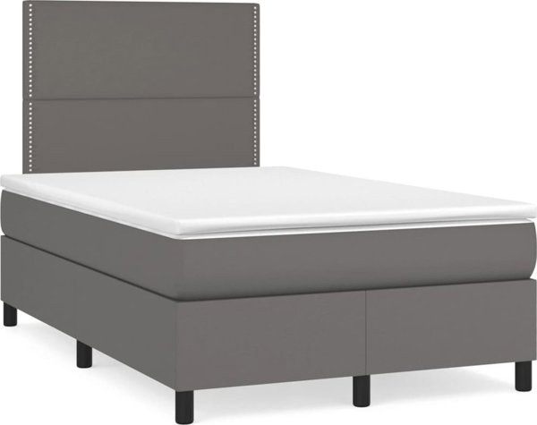 vidaXL Κρεβάτι continental με στρώμα, γκρι, οικολογικό δέρμα, 120x200 cm