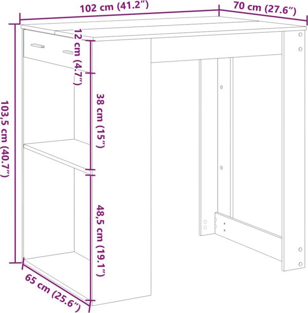 vidaXL Stolik barowy szarosc betonu 102x70x103,5 cm