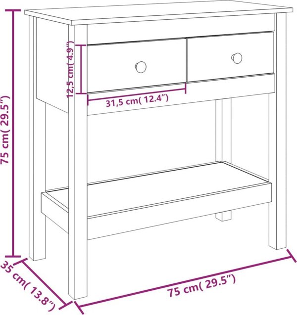 vidaXL vidaXL Stolik konsolowy, 75x35x75 cm, lite drewno sosnowe