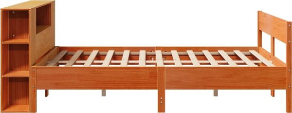 vidaXL Κρεβάτι με ράφι 135x190 cm χωρίς στρώμα από ξύλο πεύκου