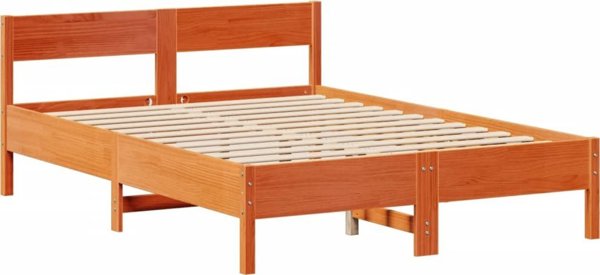 vidaXL Κρεβάτι με ράφι 135x190 cm χωρίς στρώμα από ξύλο πεύκου