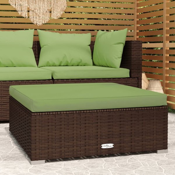 vidaXL Υποπόδιο κήπου με μαξιλάρι, καφέ, 70x70x30 εκ, πολυρατάν