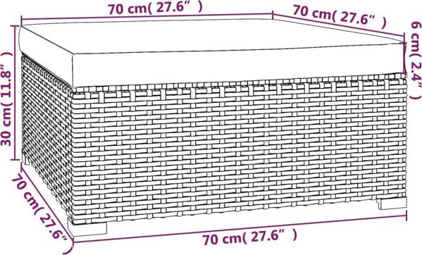 vidaXL Υποπόδιο κήπου με μαξιλάρι, καφέ, 70x70x30 εκ, πολυρατάν