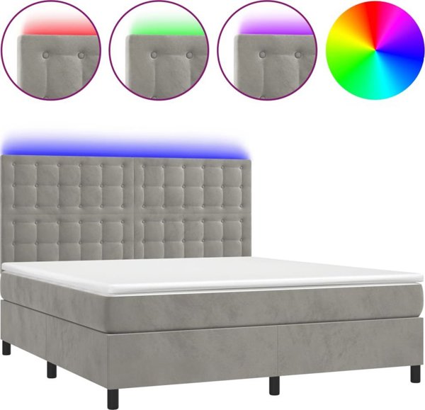 vidaXL Κρεβάτι Κοντινεντάλ με Στρώμα και LED, Γκρι Ακρυλικό 180x200 εκ.