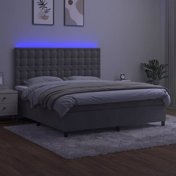 vidaXL Κρεβάτι Κοντινεντάλ με Στρώμα και LED, Γκρι Ακρυλικό 180x200 εκ.