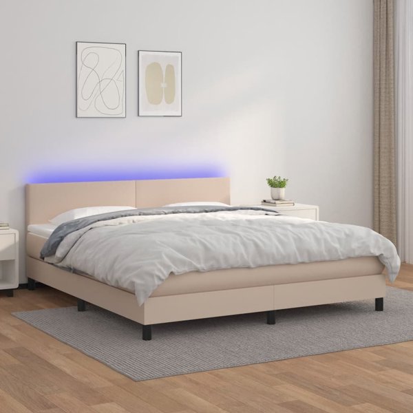 vidaXL Lozko kontynentalne, materac i LED cappuccino 160x200 cm