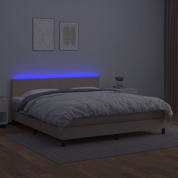 vidaXL Lozko kontynentalne, materac i LED cappuccino 160x200 cm