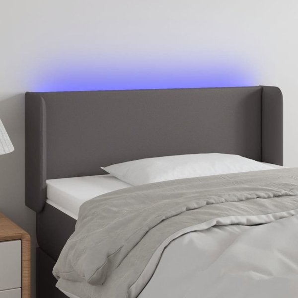 vidaXL Κεφαλάρι κρεβατιού με LED, γκρι, 103x16x78/88 εκ, τεχνητό δέρμα