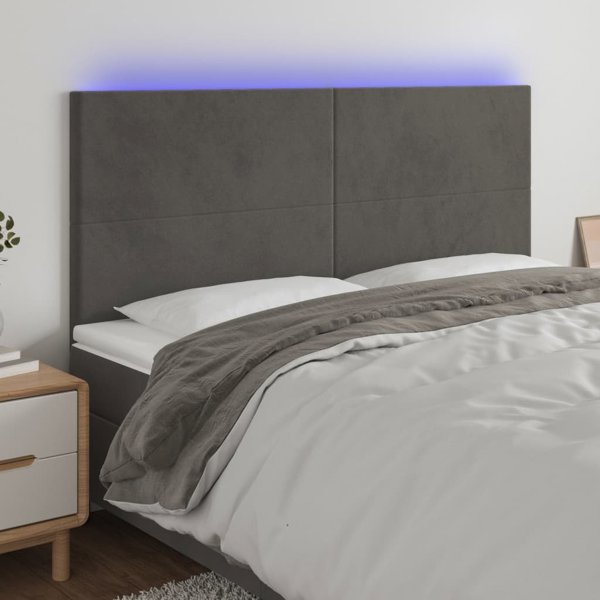 vidaXL Zaglowek do lozka me LED, skourogrey, 160x5x118/128 cm, aksamit