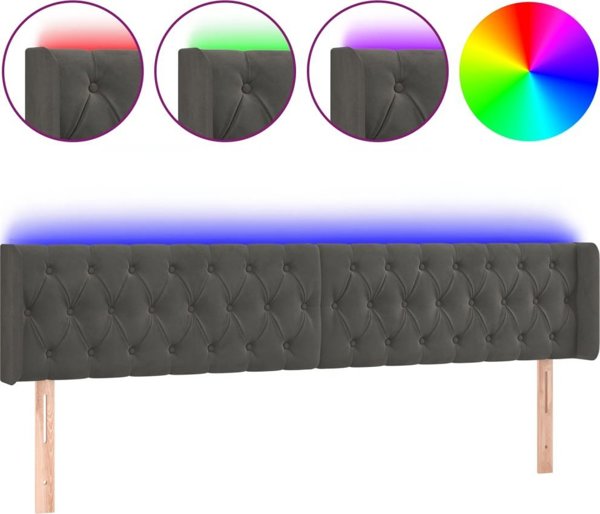 vidaXL Zaglowek do lozka me LED, ciemnoszary, 203x16x78/88 cm, aksamit