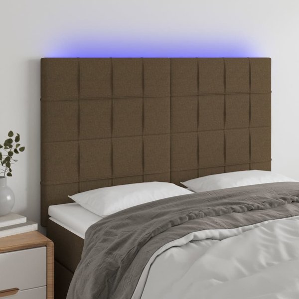 vidaXL Κεφαλάρι κρεβατιού με LED, σκούρο καφέ, 144x5x118/128 cm, ύφασμα