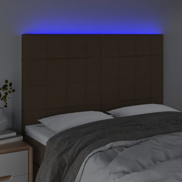 vidaXL Κεφαλάρι κρεβατιού με LED, σκούρο καφέ, 144x5x118/128 cm, ύφασμα