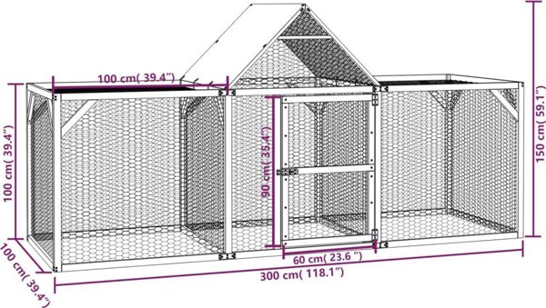 Κλουβί για κοτόπουλα vidaXL, 300x100x150 cm, εμποτισμένο πεύκινο ξύλο