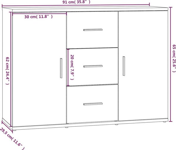vidaXL Ντουλάπι, μαύρο, 91x29,5x65 εκ, από ξύλινο σύνθετο υλικό