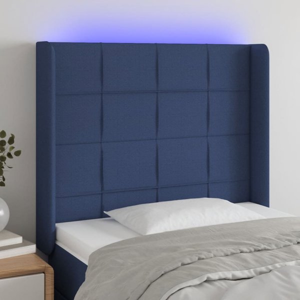 vidaXL Κεφαλάρι κρεβατιού με LED, μπλε, 93x16x118/128 εκ., ύφασμα